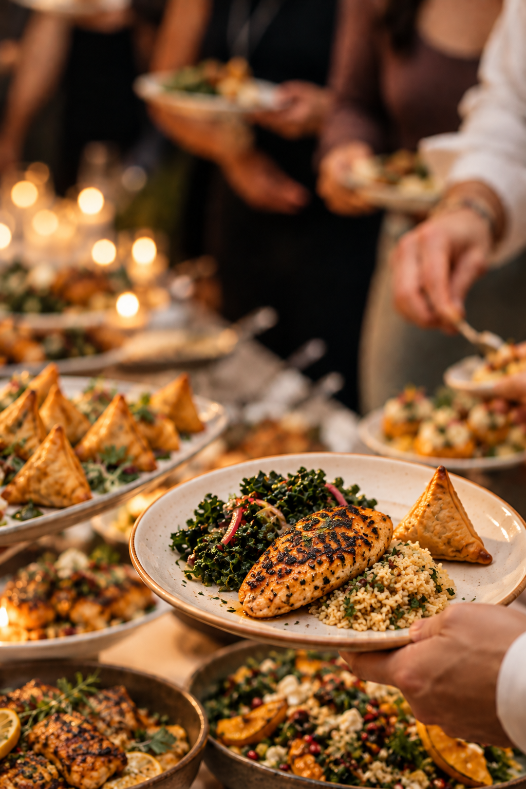 A simply plated Goodness Union meal being served at a warm corporate gathering