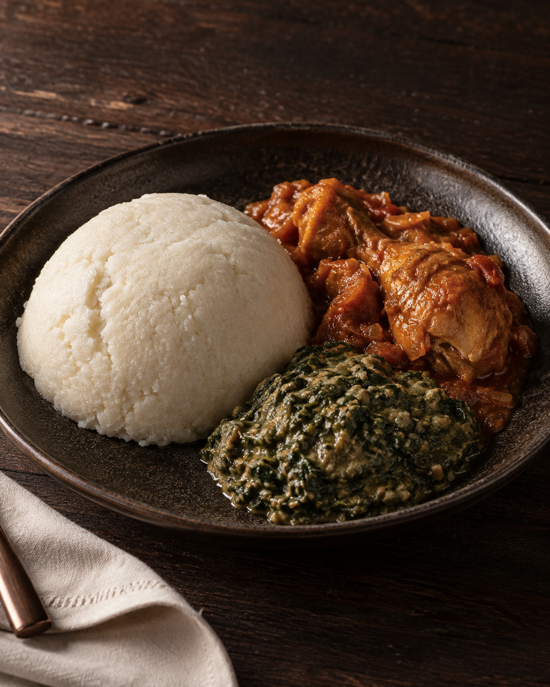 Sadza with chicken and greens